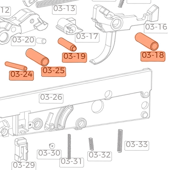Well Pro AK-12/WE09GM Series Stell Body Pins - Part # 03-18, 19, 24, 25